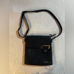 Mabel London Navy Blue Leather Crossbody Gold Accents Bag Purse